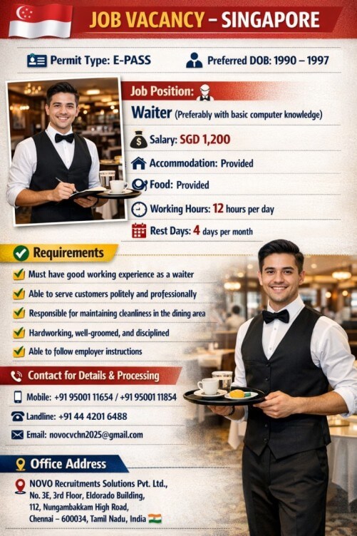 Waiter (Preferably with basic computer knowledge)