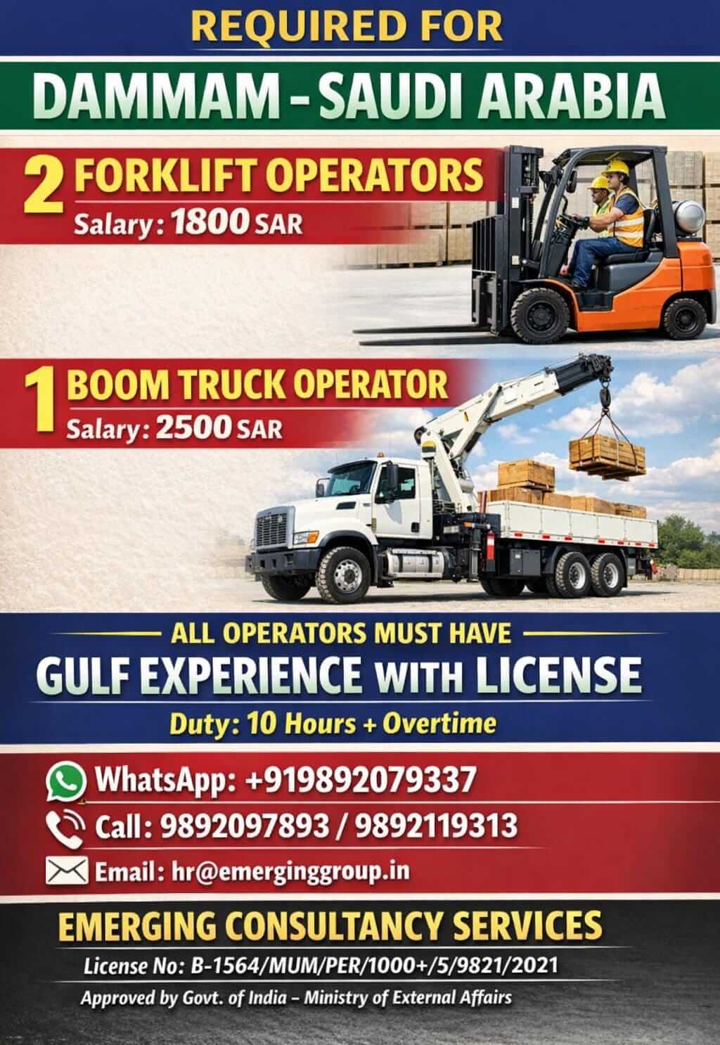 REQUIRED FOR DAMMAM-SAUDI ARABIA