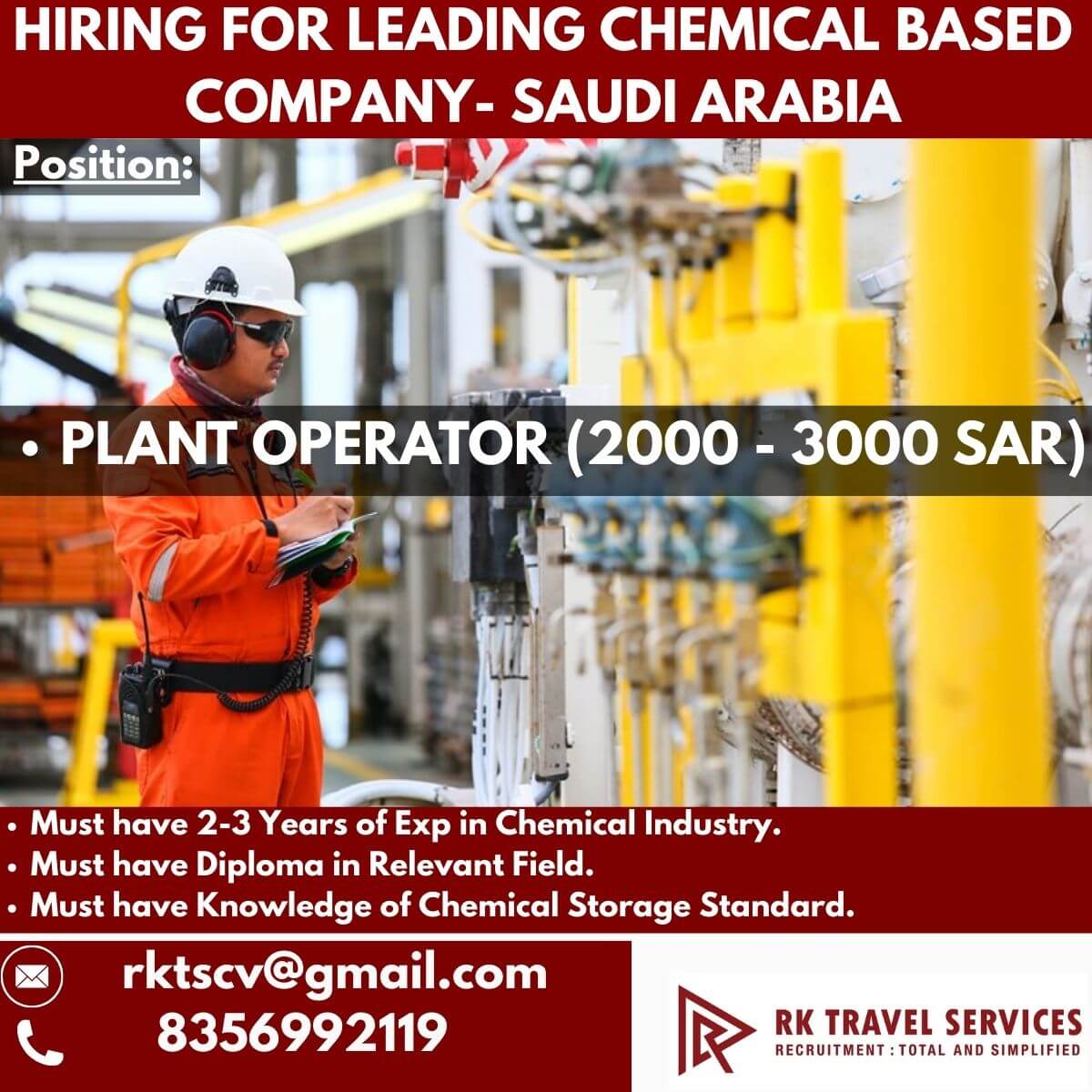 HIRING FOR LEADING CHEMICAL BASED COMPANY- SAUDI ARABIA