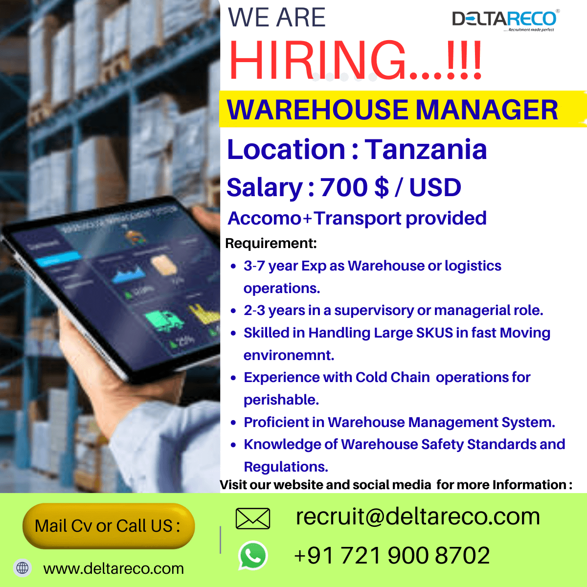 Hiring  Warehouse manager for  Tanzania