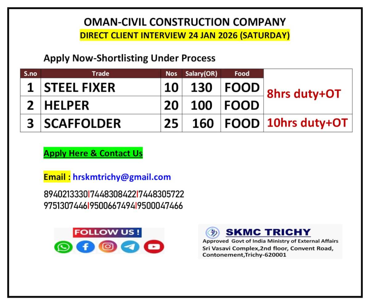 Oman – Civil Construction Company | Direct Client Interview – 24 Jan 2026 (Saturday)