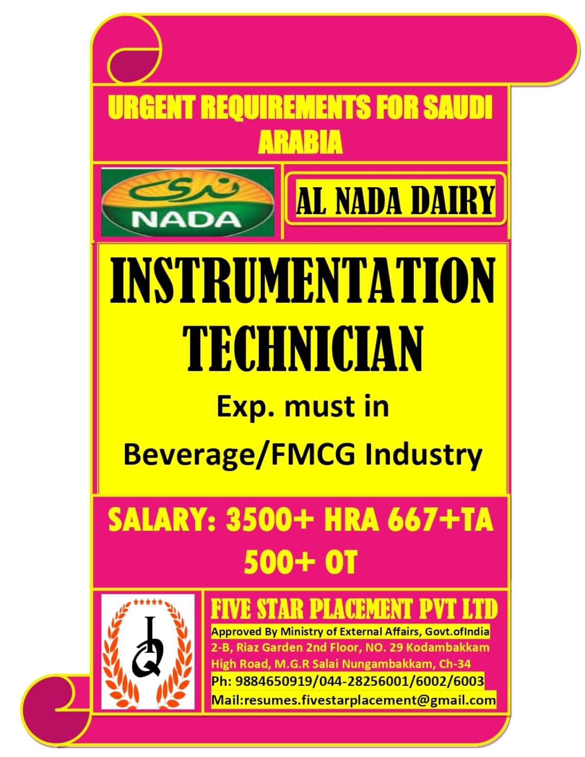 URGENT REQUIREMENT FOR SAUDI ARABIA