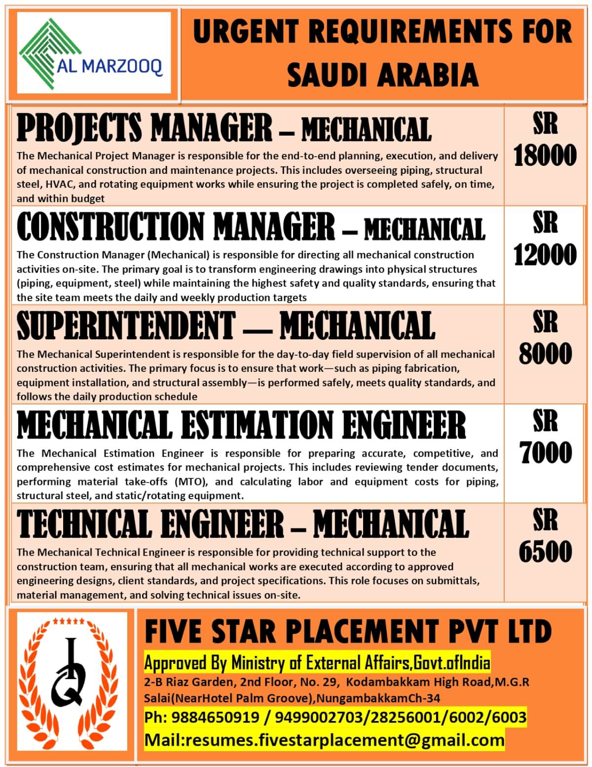 URGENT REQUIREMENT FOR SAUDI ARABIA