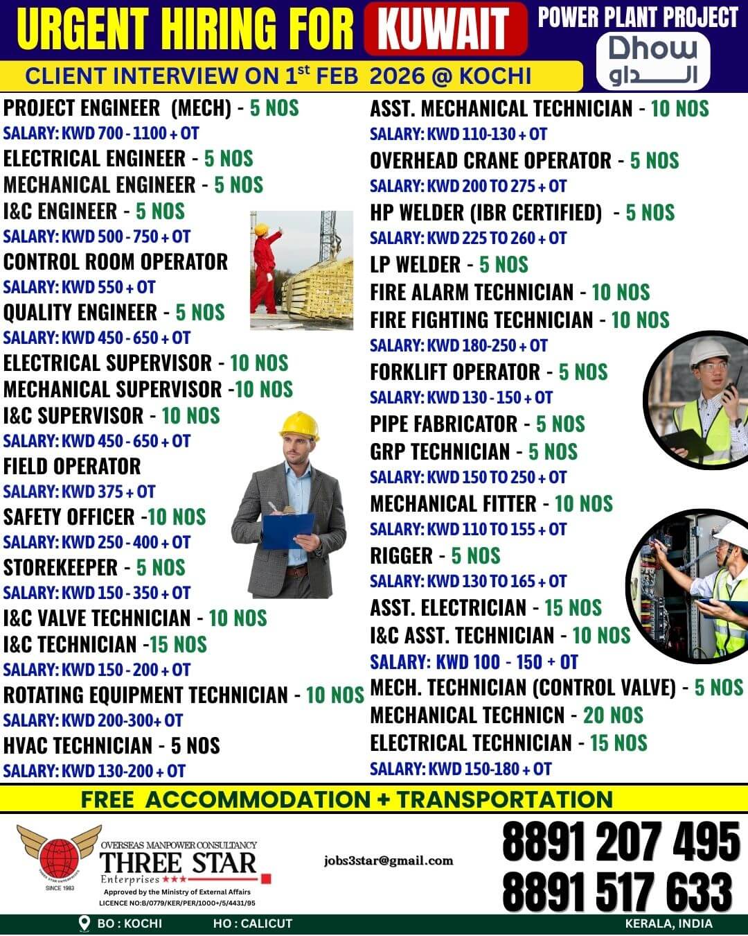 URGENT HIRING FOR AL DHOW ,KUWAIT (POWER PLANT PROJECT)