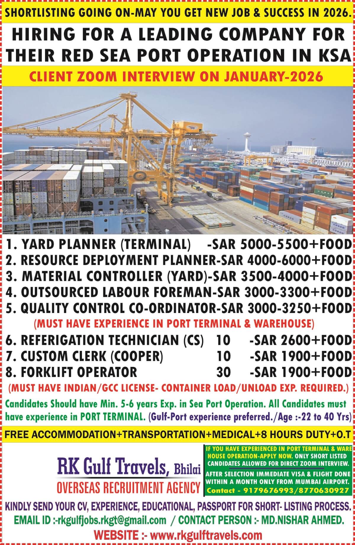 HIRING FOR RED SEA PORT OPERATION COMPANY - SAUDI ARABIA.