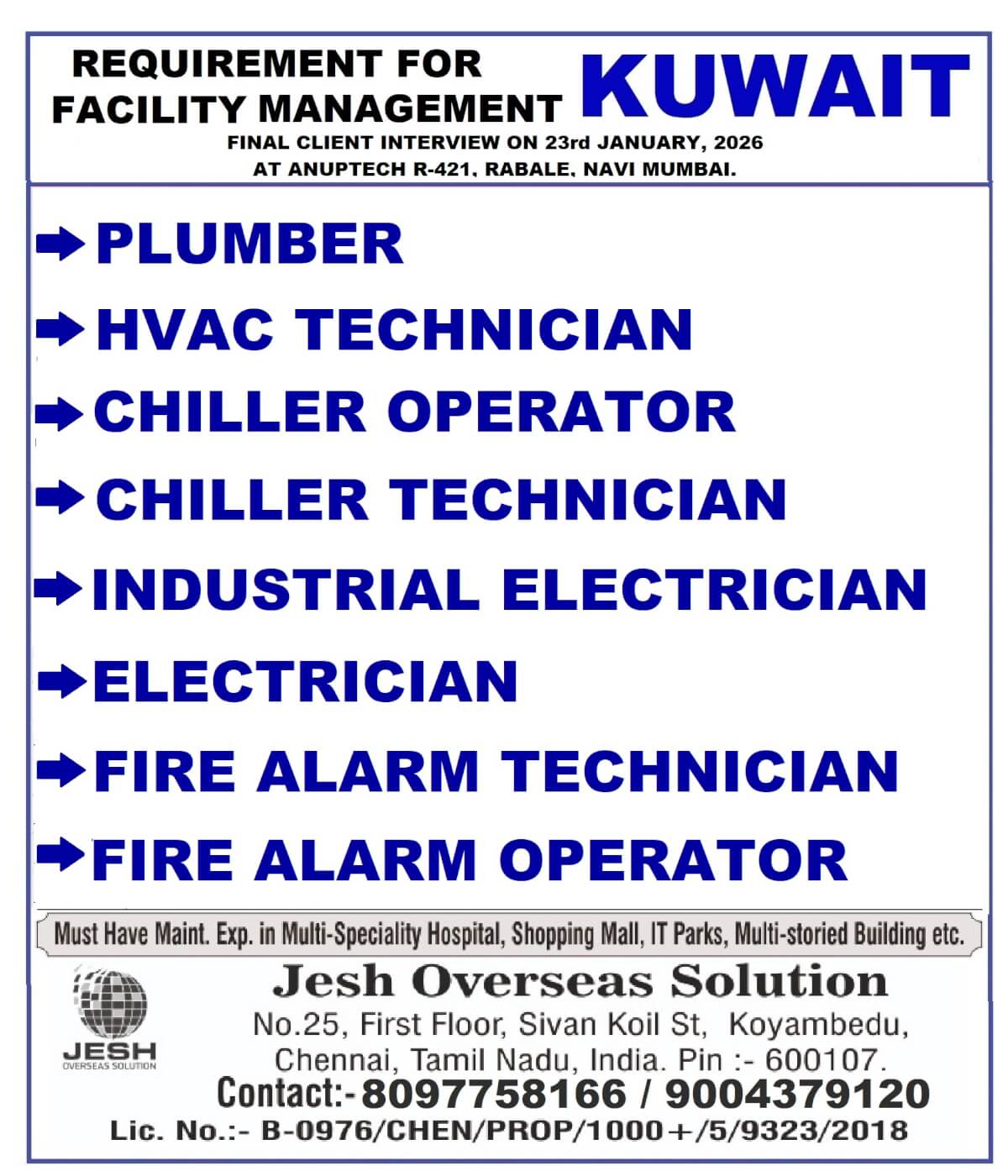 URGENTLY REQUIREMENT FOR KUWAIT