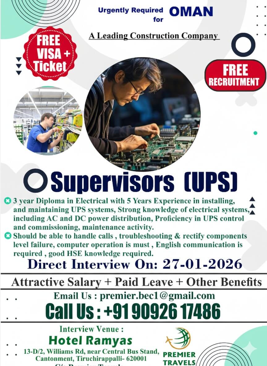 URGENTLY REQUIRED FOR UPS SUPERVISOR