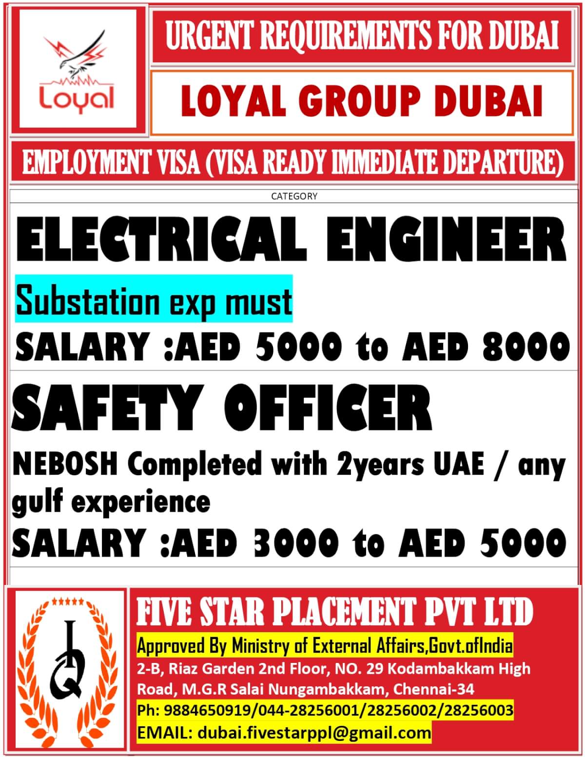 URGENT REQUIREMENT FOR DUBAI