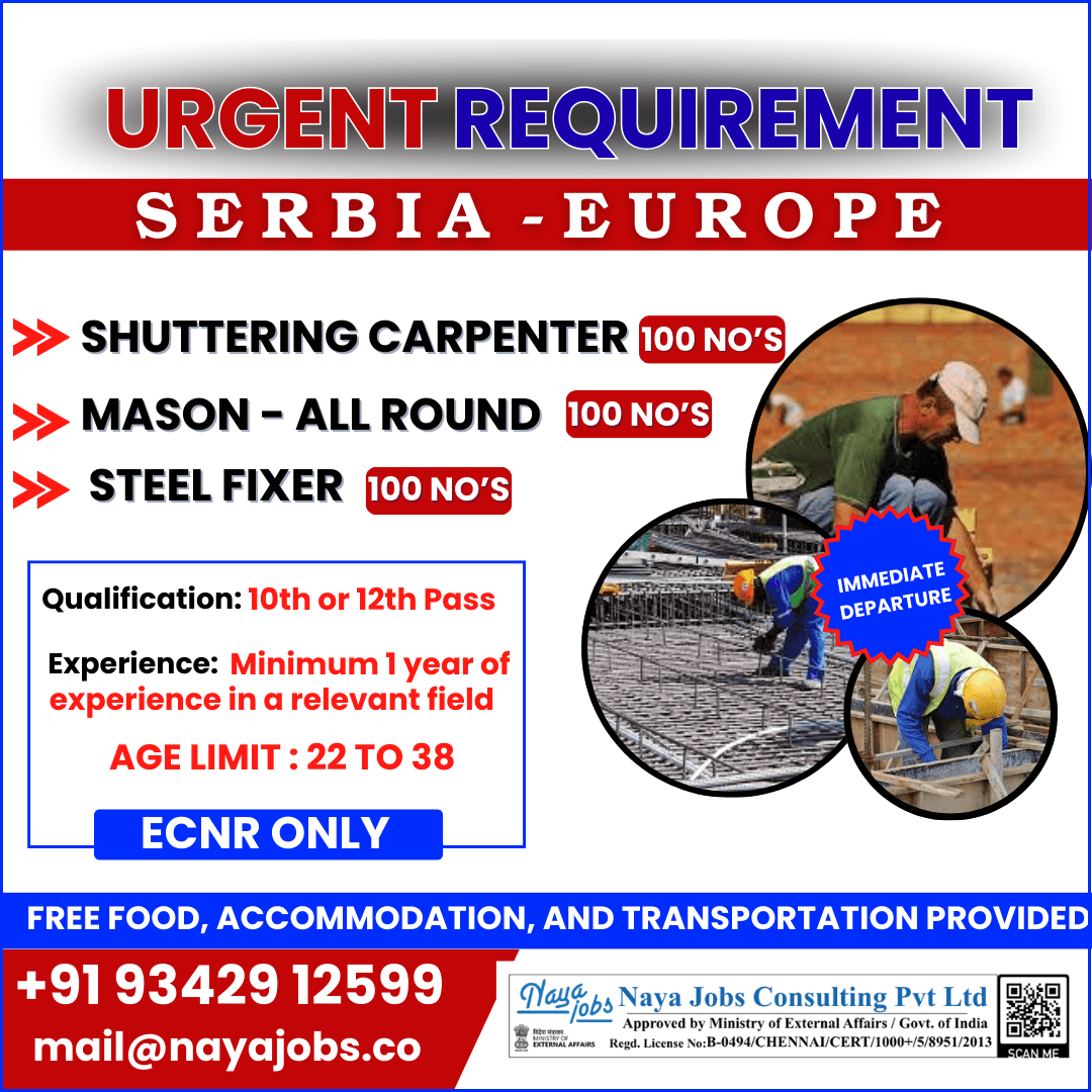 URGENT REQUIREMENT FOR SERBIA CONSTRUCTION JOBS – EUROPE URGENT REQUIREMENT FOR SERBIA CONSTRUCTION JOBS – EUROPE