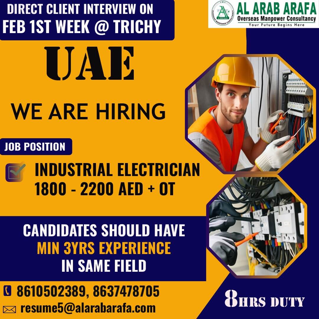 DIRECT CLIENT INTERVIEW ON FEB 1ST WEEK @ TRICHY