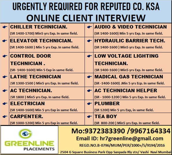 URGENTLY REQUIRED FOR REPUTED CO. KSA URGENTLY REQUIRED FOR REPUTED CO. KSA