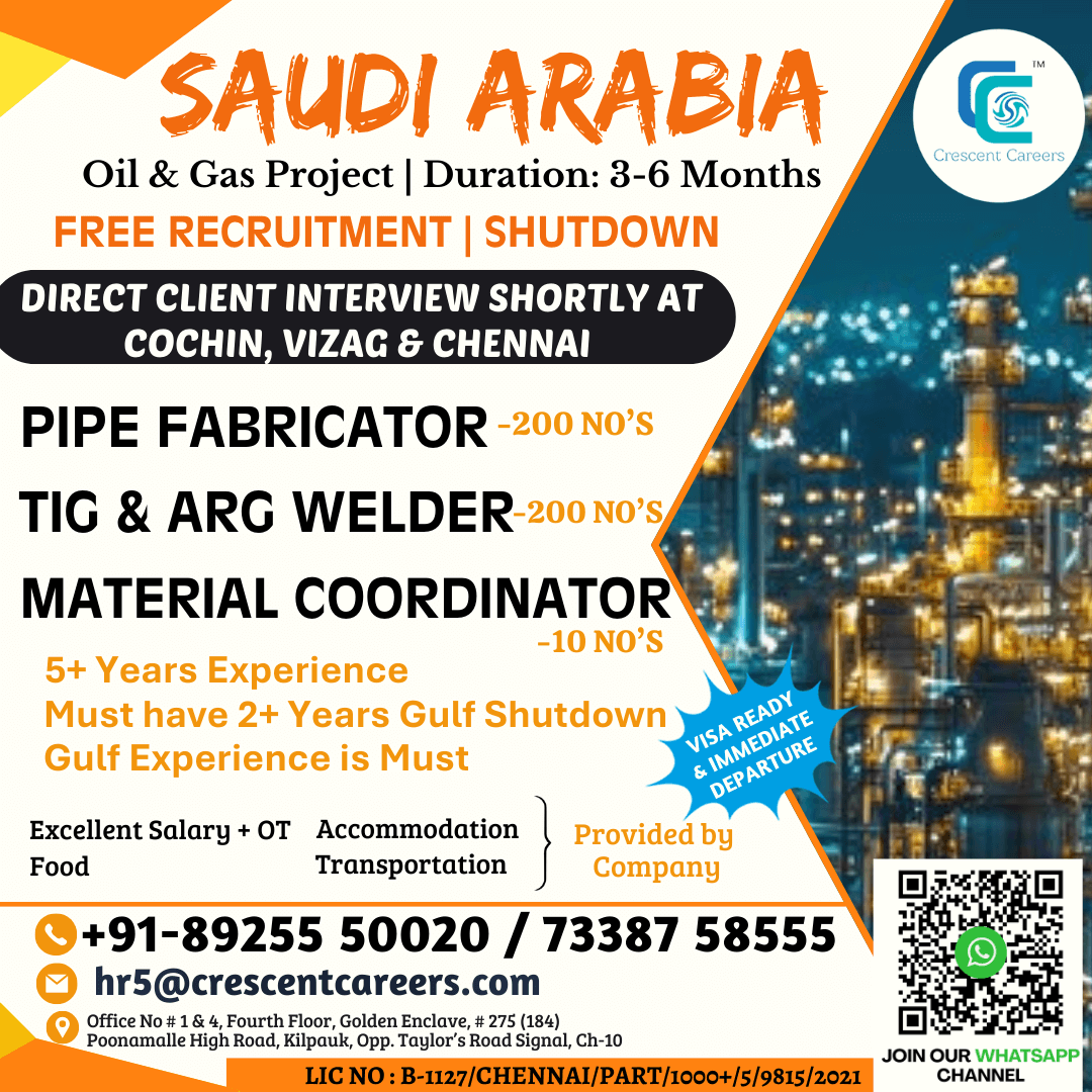 FREE RECRUITMENT - PIPE FABRICATOR / TIG & ARC WELDER FREE RECRUITMENT - PIPE FABRICATOR / TIG & ARC WELDER