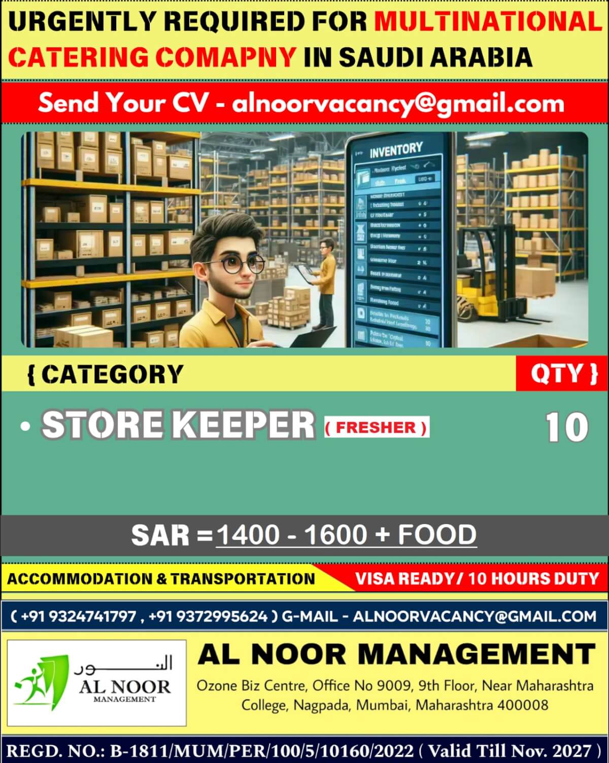 URGENTLY REQUIRED FOR MULTINATIONAL CATERING COMAPNY IN SAUDI ARABIA URGENTLY REQUIRED FOR MULTINATIONAL CATERING COMAPNY IN SAUDI ARABIA