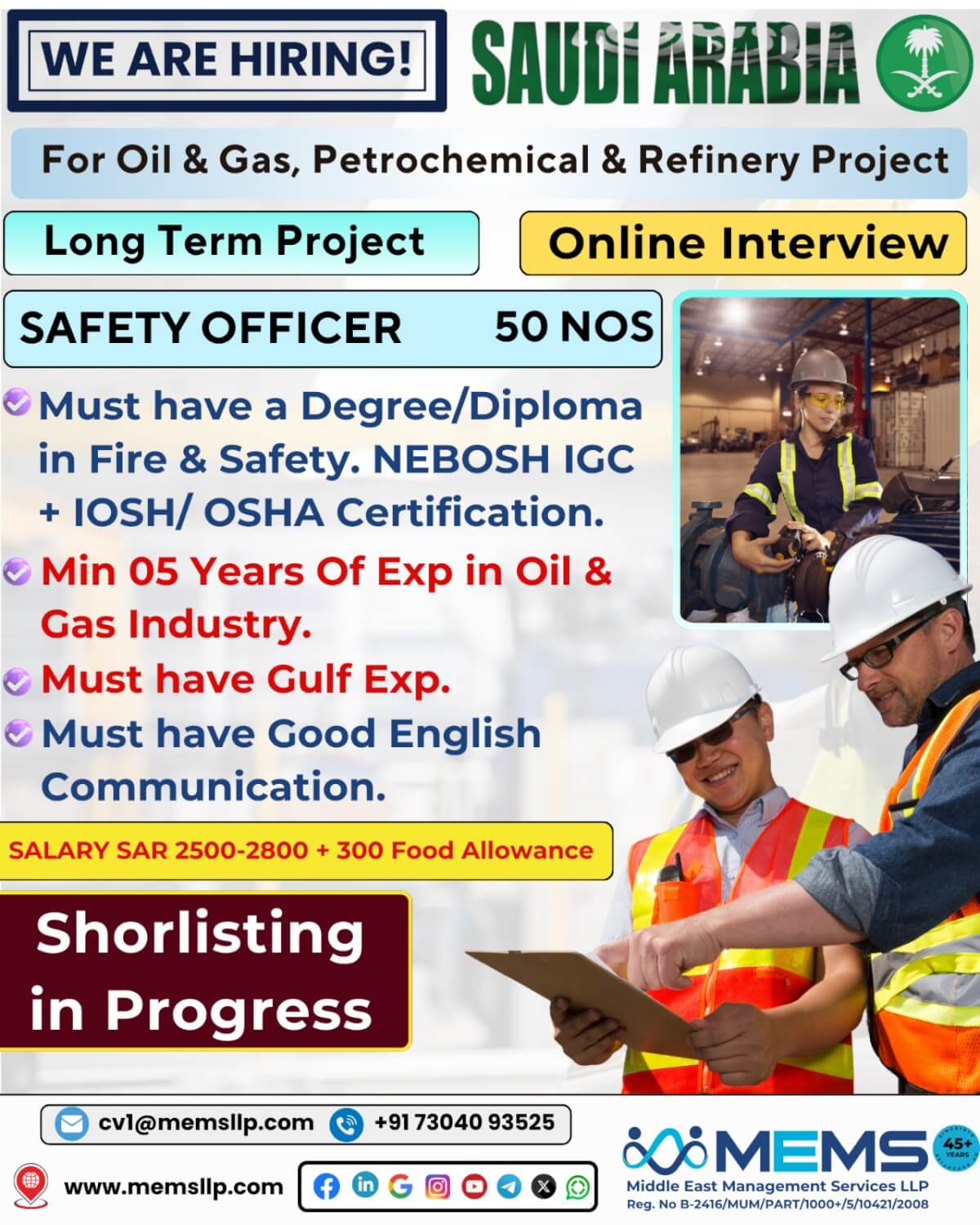We are hiring for Oil & Gas, Petrochemical & Refinery Project in Saudi Arabia We are hiring for Oil & Gas, Petrochemical & Refinery Project in Saudi Arabia