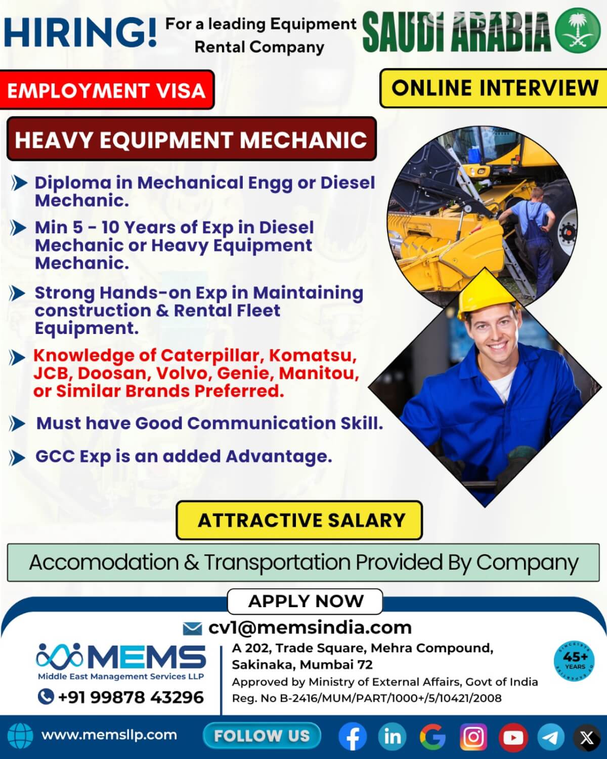We are hiring for a Leading Equipment Rental Company in Saudi Arabia We are hiring for a Leading Equipment Rental Company in Saudi Arabia