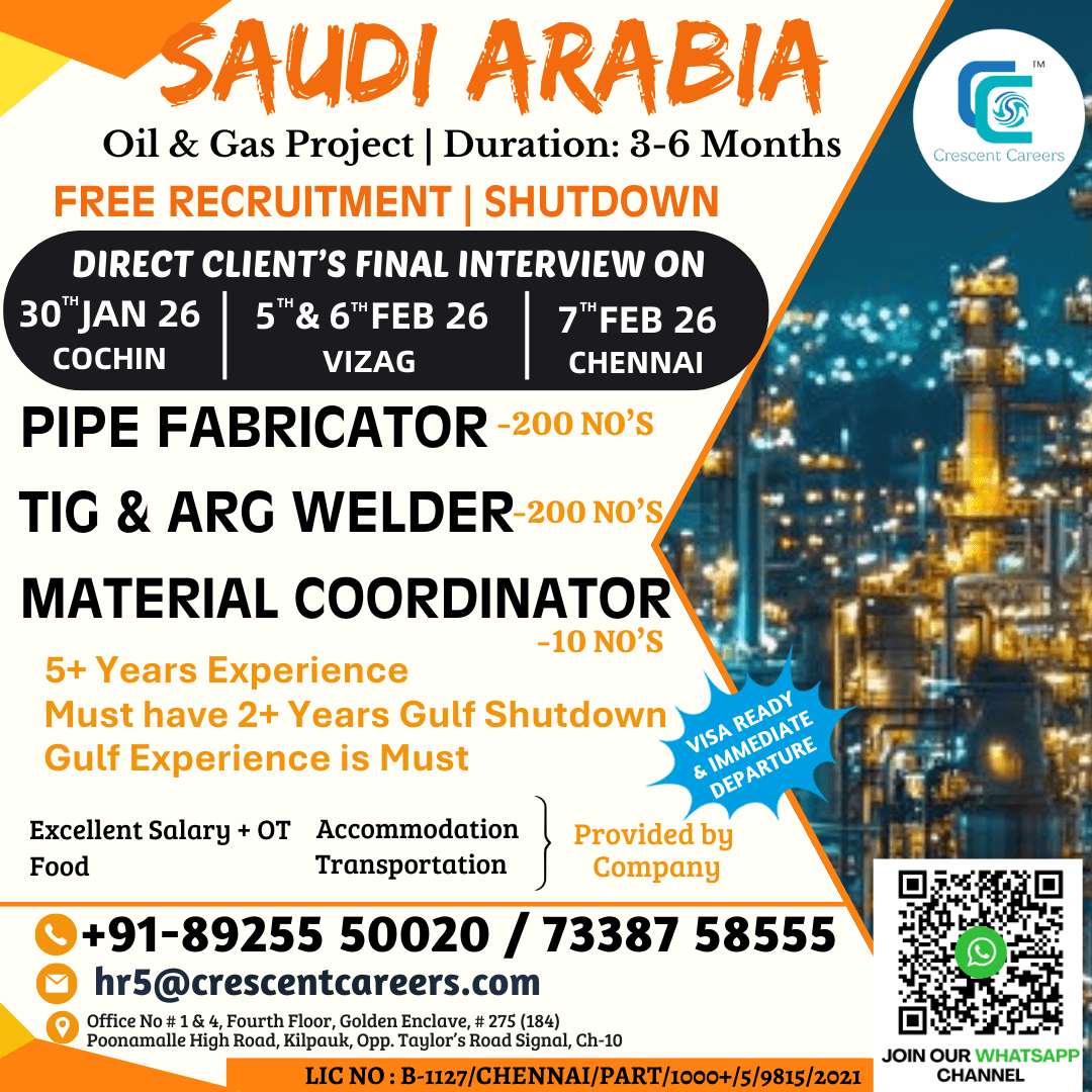 FREE RECRUITMENT - PIPE FABRICATOR / TIG & ARC WELDER FREE RECRUITMENT - PIPE FABRICATOR / TIG & ARC WELDER