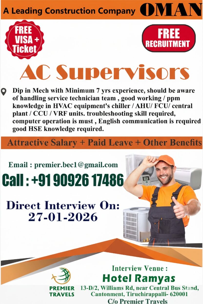 Urgently Required For AC Supervisor
