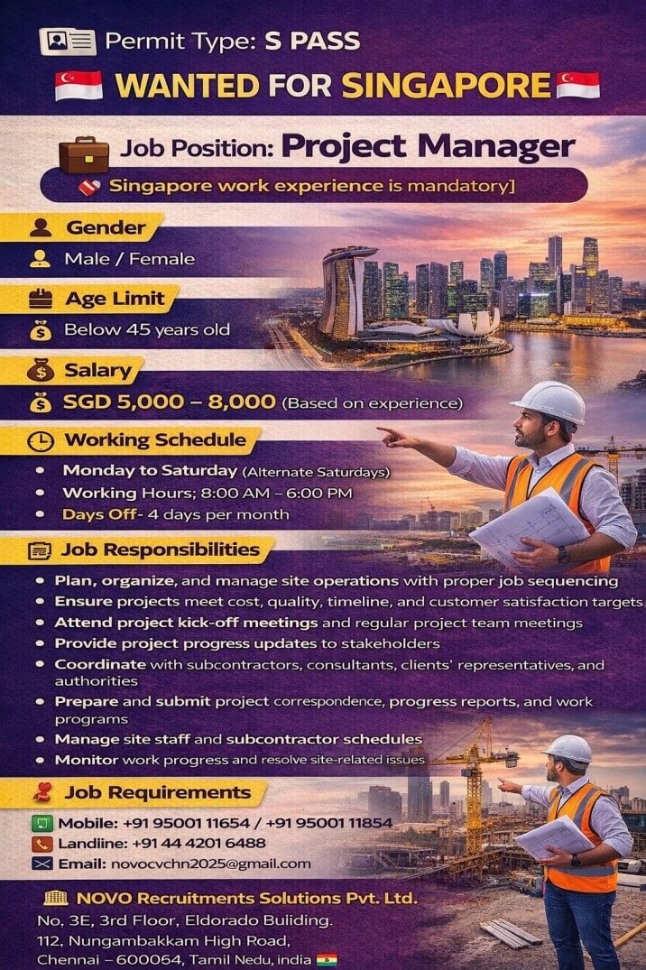 Project Manager  Singapore work experience is mandatory