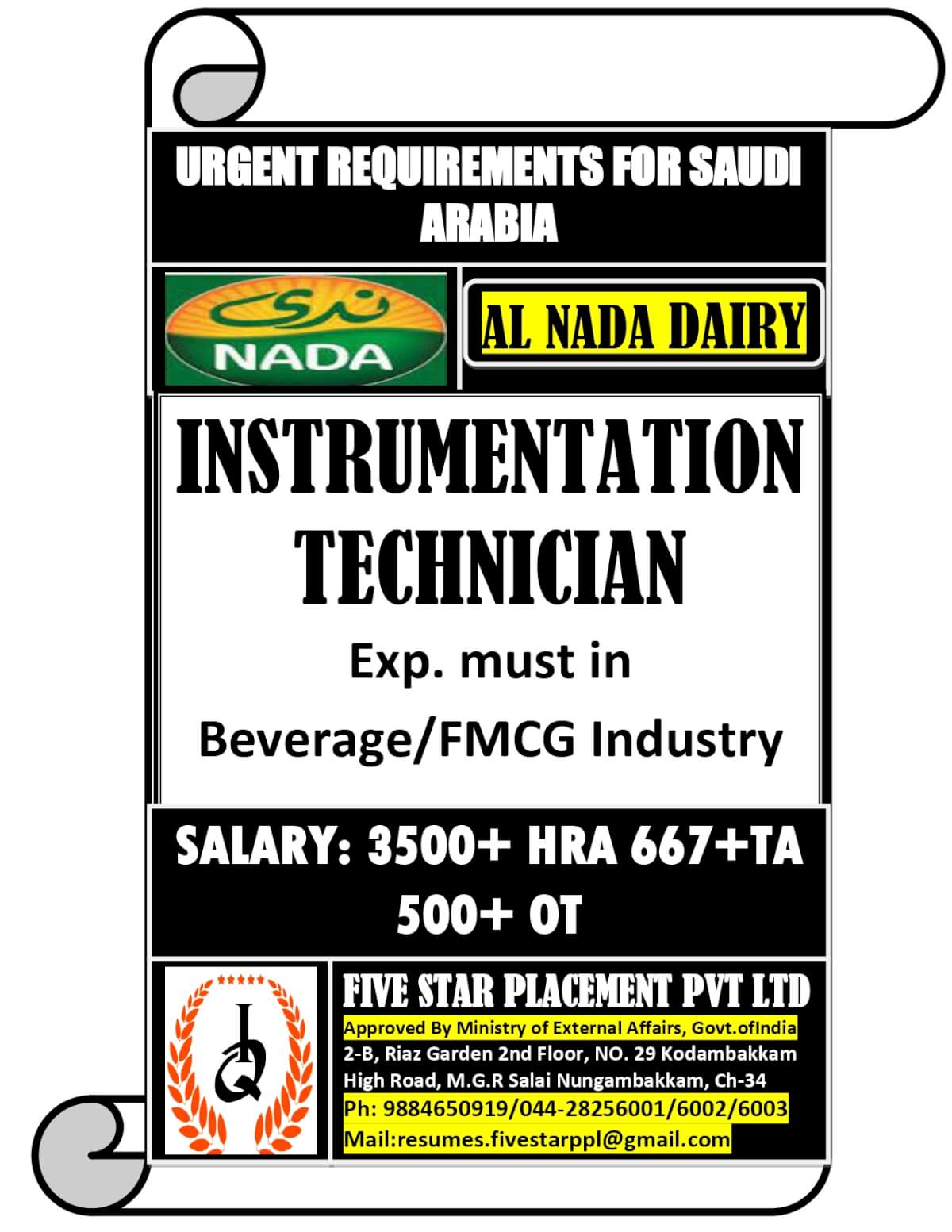 URGENT REQUIREMENT FOR SAUDI ARABIA