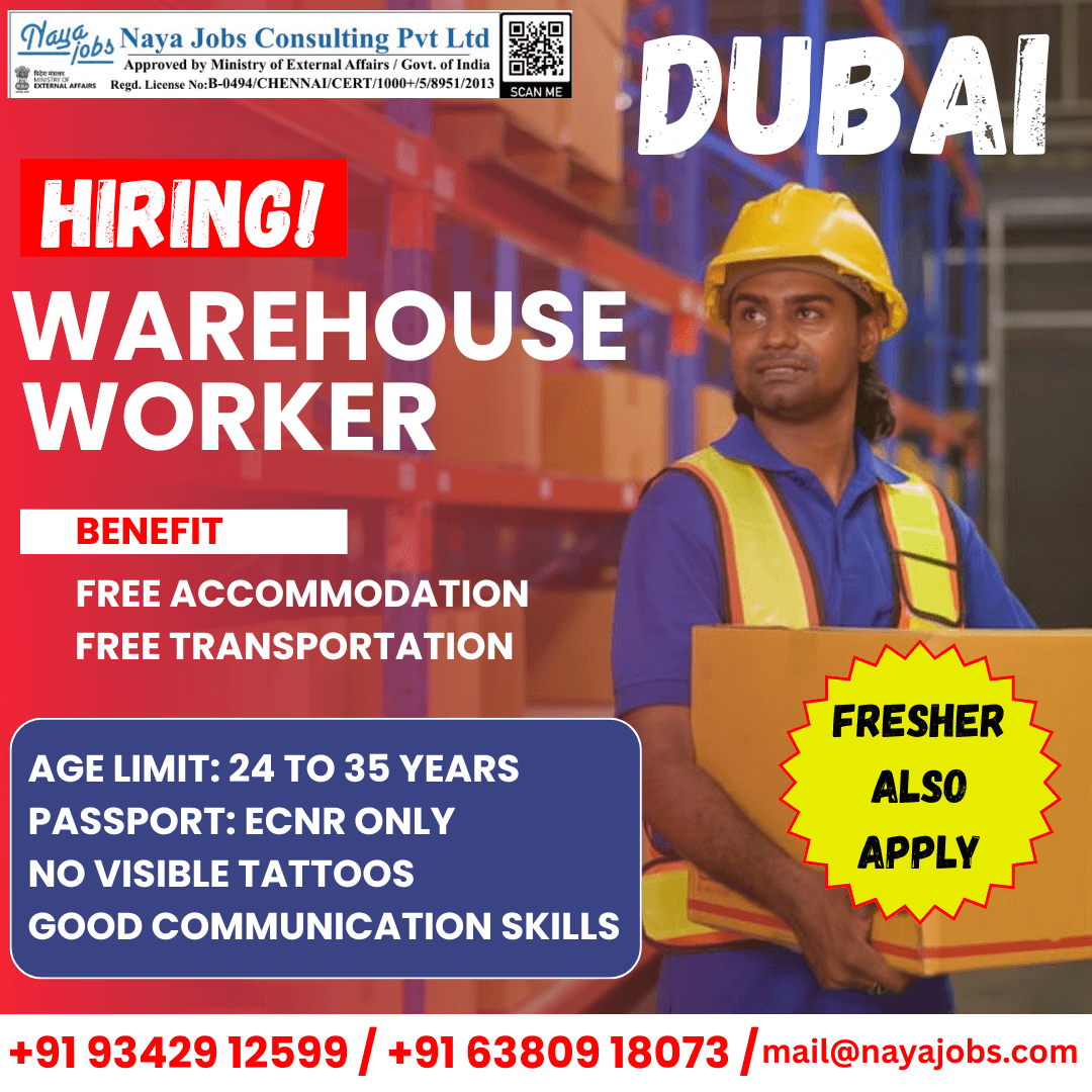 Urgent Recruitment for warehouse Helper job in Dubai
