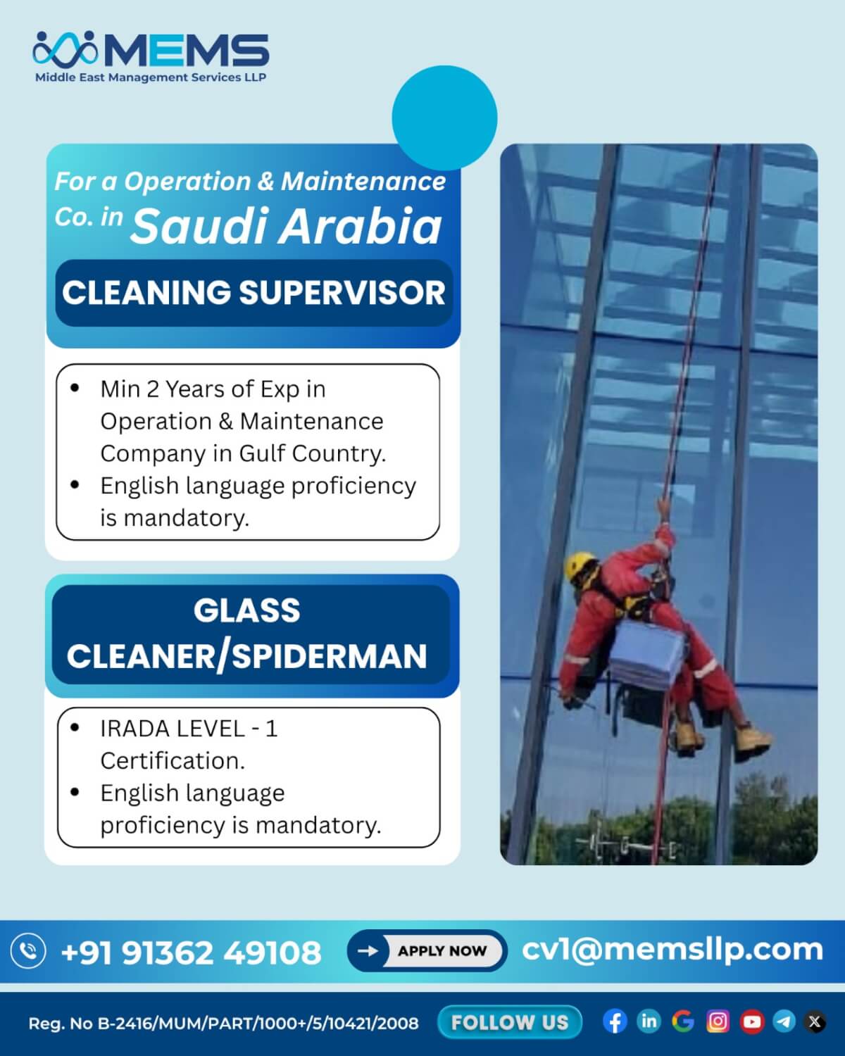 We are hiring for a Operation & Maintenance Company in Saudi Arabia We are hiring for a Operation & Maintenance Company in Saudi Arabia