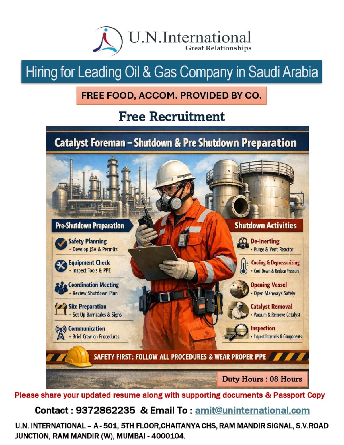 Catalyst Foreman Require Urgently for Shutdown Projects Catalyst Foreman Require Urgently for Shutdown Projects