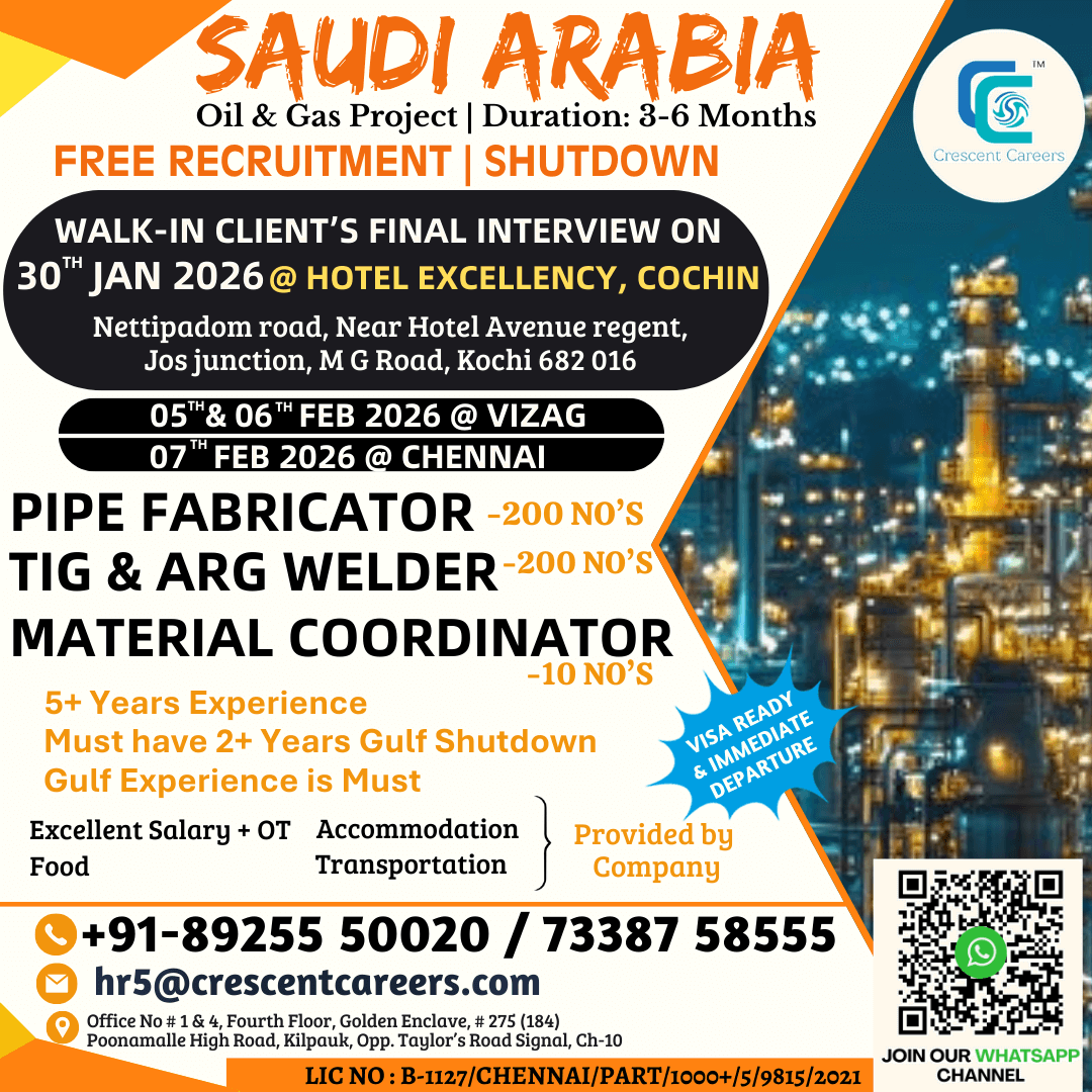 FREE RECRUITMENT - PIPE FABRICATOR / TIG & ARC WELDER FREE RECRUITMENT - PIPE FABRICATOR / TIG & ARC WELDER