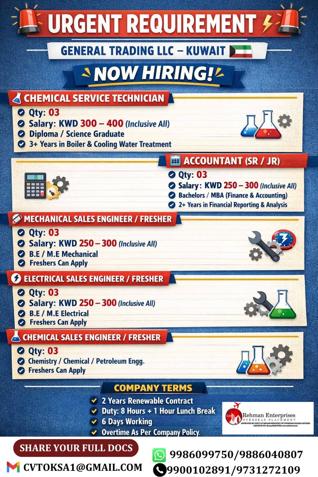 URGENT HIRING FOR GENERAL TRADING IN KUWAIT