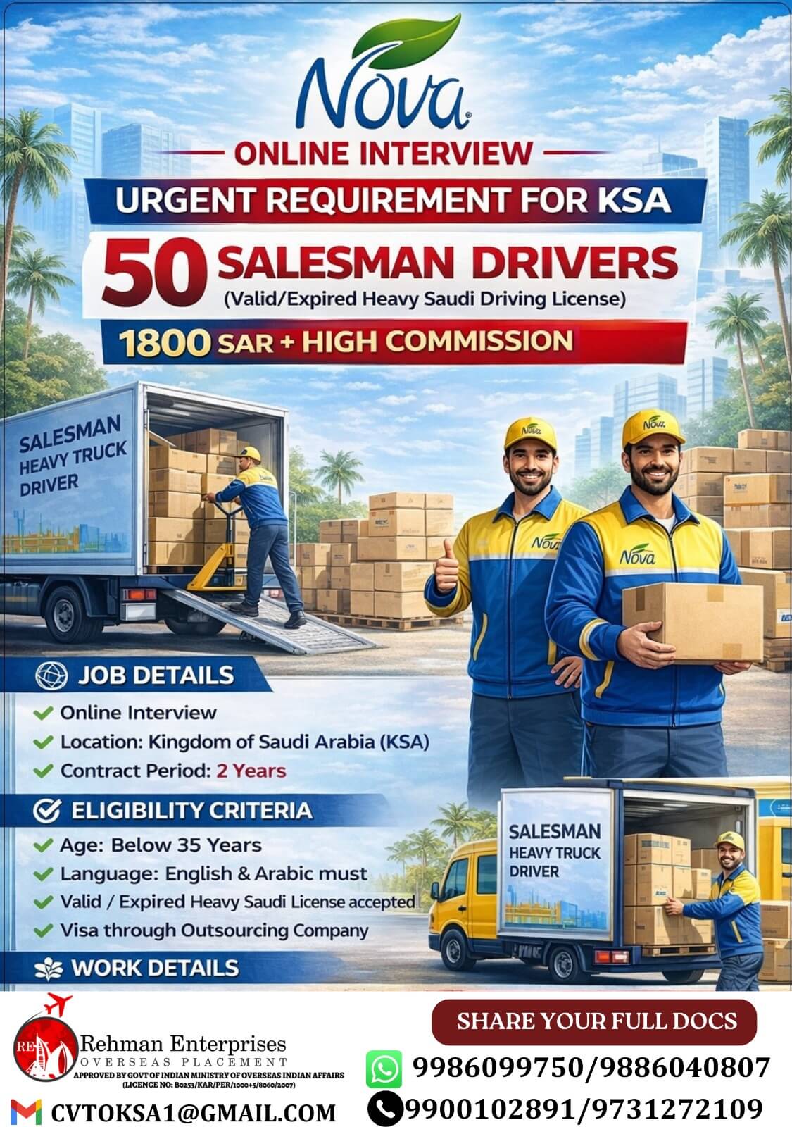 URGENT REQUIREMENT FOR NOVA COMPANY IN SAUDI ARABIA