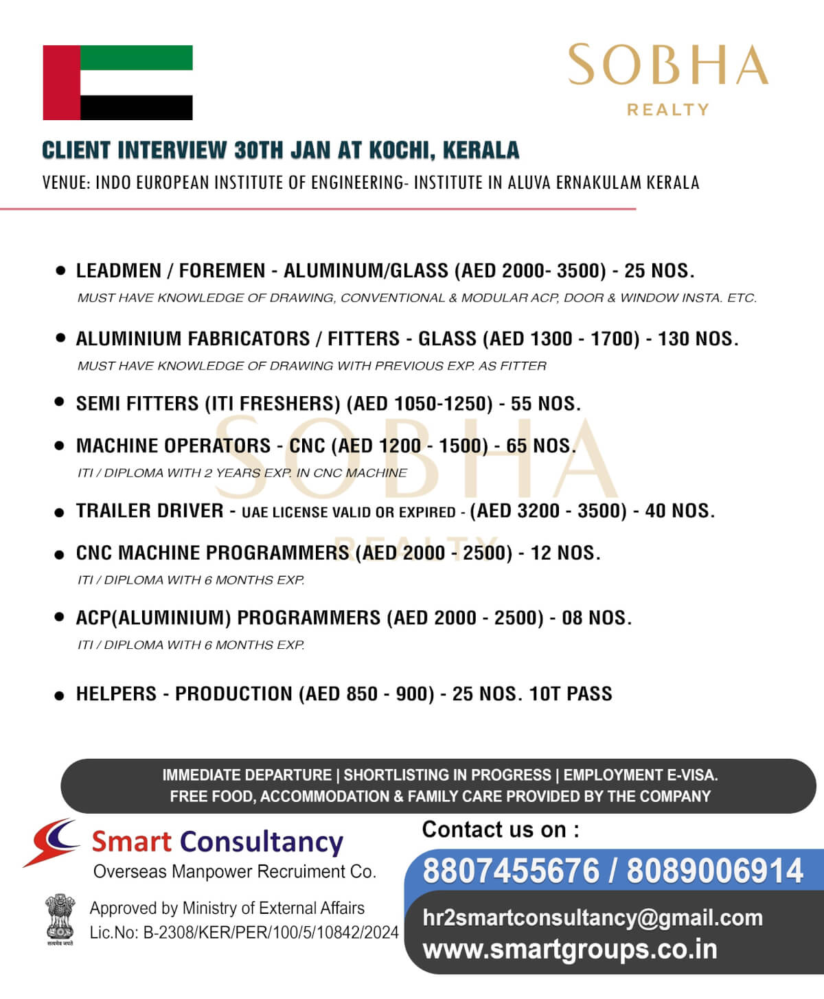 WE ARE HIRING FOR SOBHA REALTY, DIRECT CLIENT INTERVIEW ON 30TH JAN AT KOCHI, KERALA