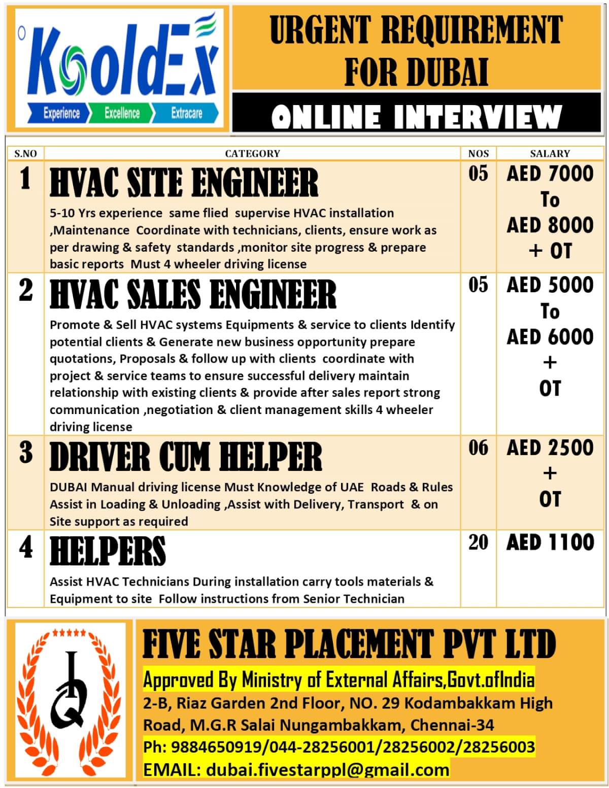 URGENT REQUIREMENT FOR DUBAI