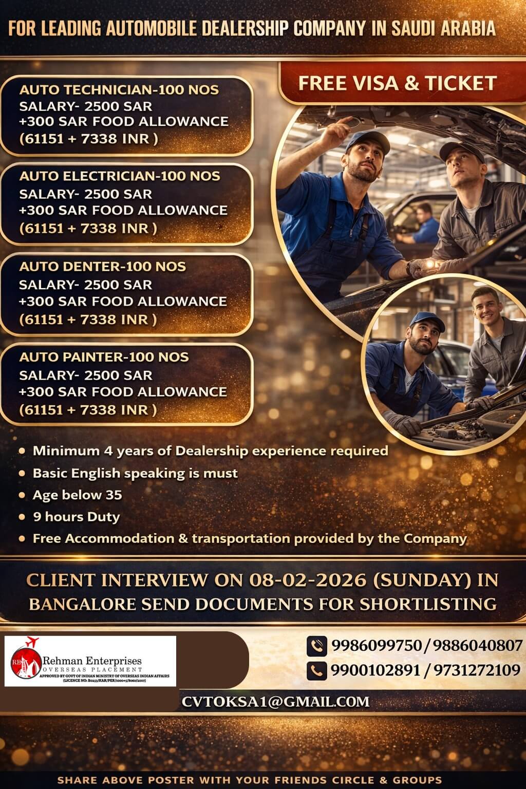 HIRING FOR LEADING AUTOMOBIL DEALERSHIP COMPANY IN SAUDI ARABIA