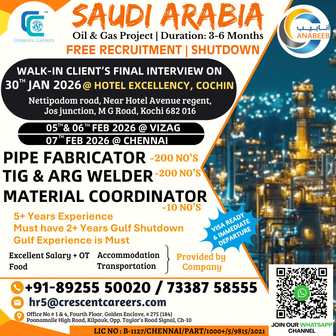 FREE RECRUITMENT - PIPE FABRICATOR / TIG & ARC WELDER