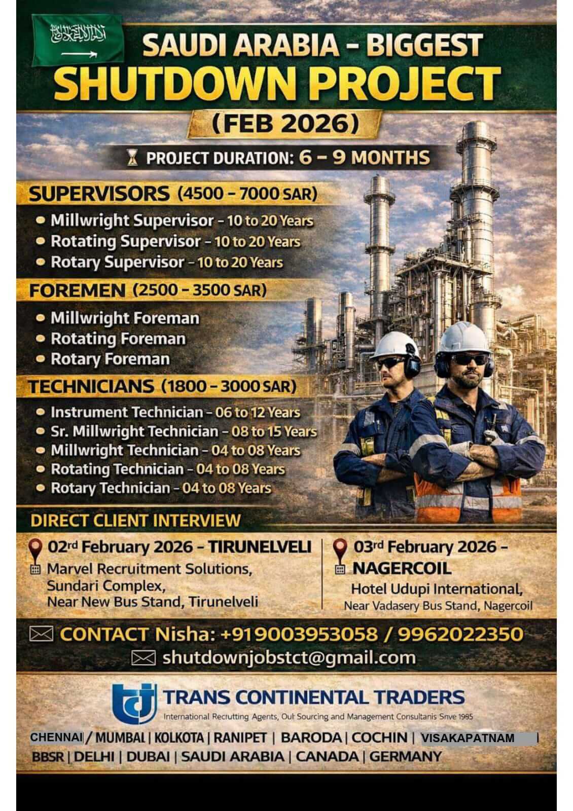 6 / 9 MONTHS SHUTDOWN PROJECT -SAUDI ARABIA
