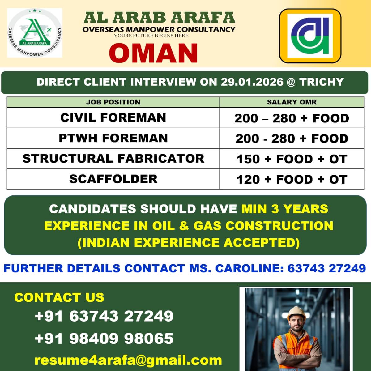 DIRECT CLIENT INTERVIEW ON 29.01.2026 @ TRICHY