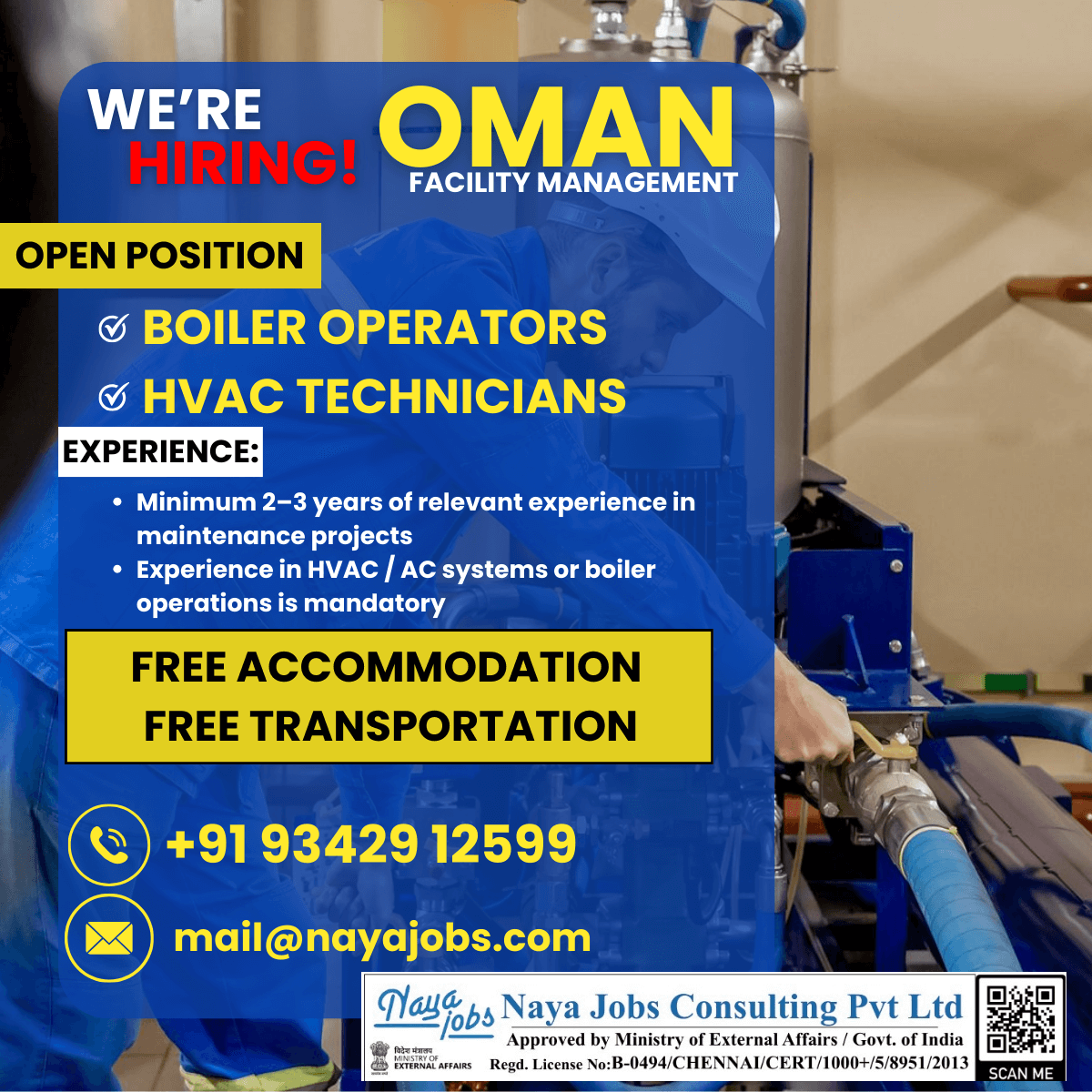 Urgent Hiring for Oman Boiler Operator and Hvac Technician Job