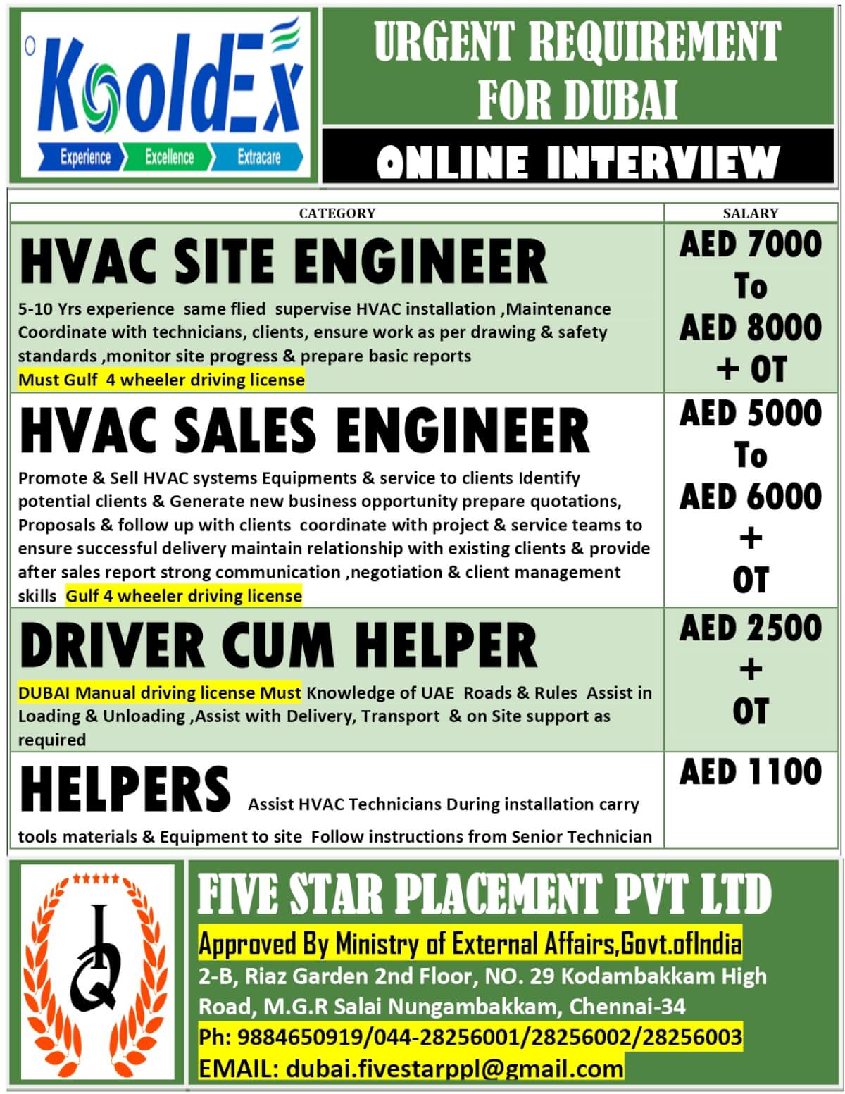 URGENT REQUIREMENT FOR DUBAI