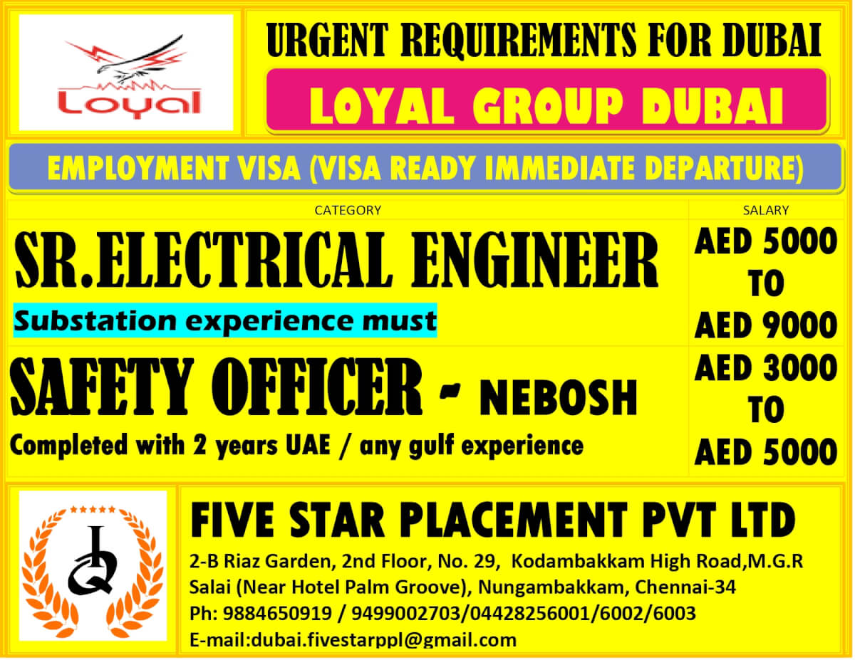 URGENT REQUIREMENTS FOR DUBAI