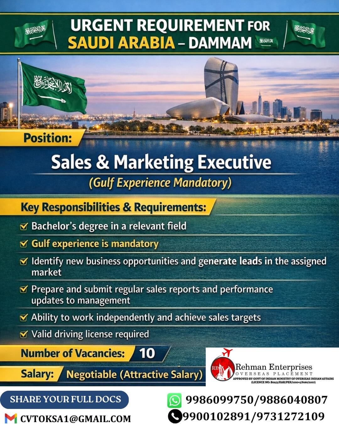 URGENT REQUIREMENT FOR SAUDI ARABIA-DAMMAM URGENT REQUIREMENT FOR SAUDI ARABIA-DAMMAM