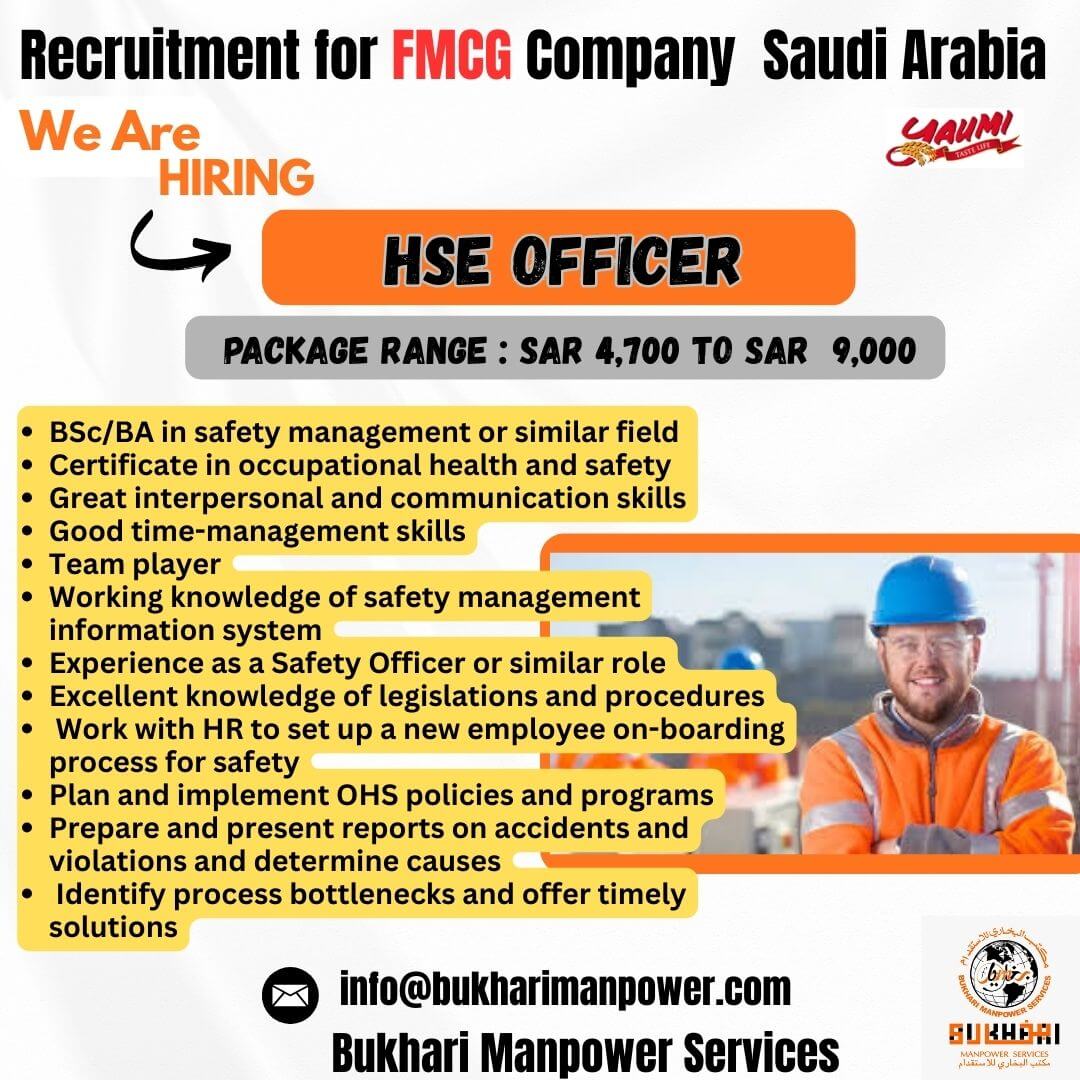 URGENTLY REQUIRED FOR HES OFFICER IN KSA