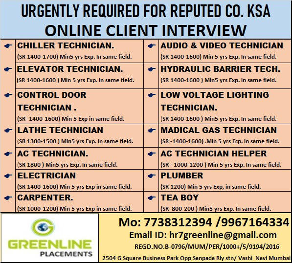 URGENTLY REQUIRED FOR REPUTED CO. KSA URGENTLY REQUIRED FOR REPUTED CO. KSA