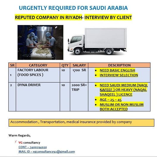 WE ARE HIRING FOR SAUDI ARABIA