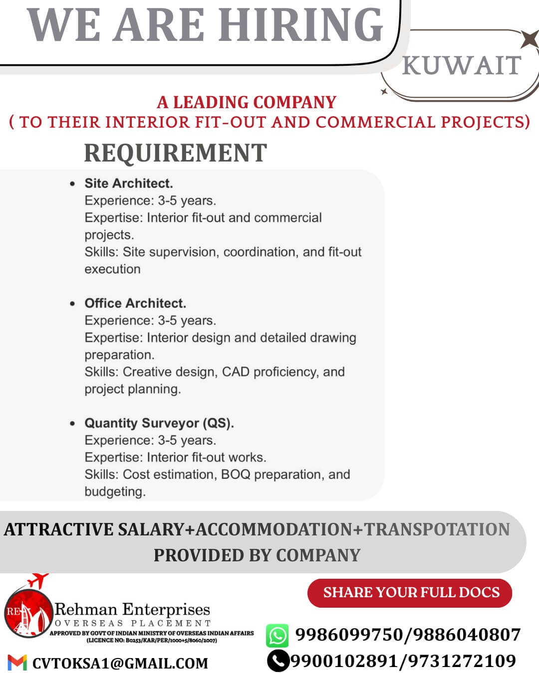 URGENT HIRING FOR KUWAIT