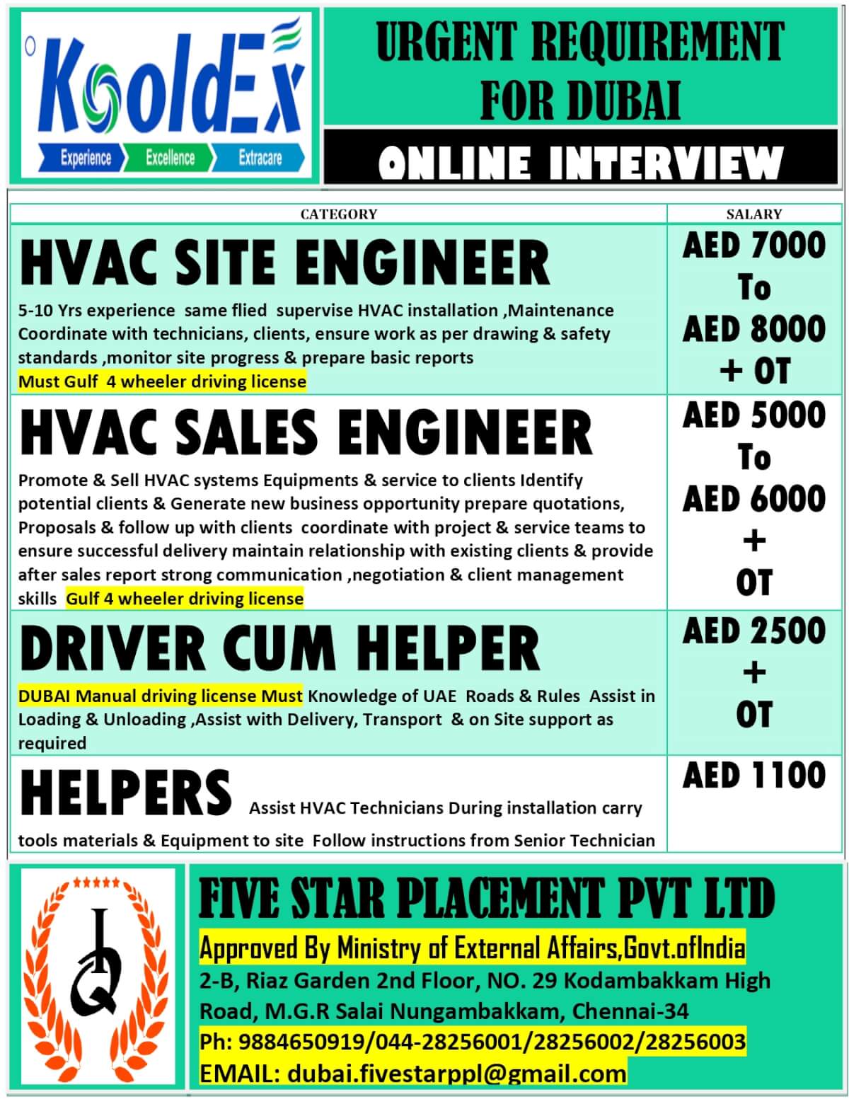URGENT REQUIREMENTS FOR DUBAI
