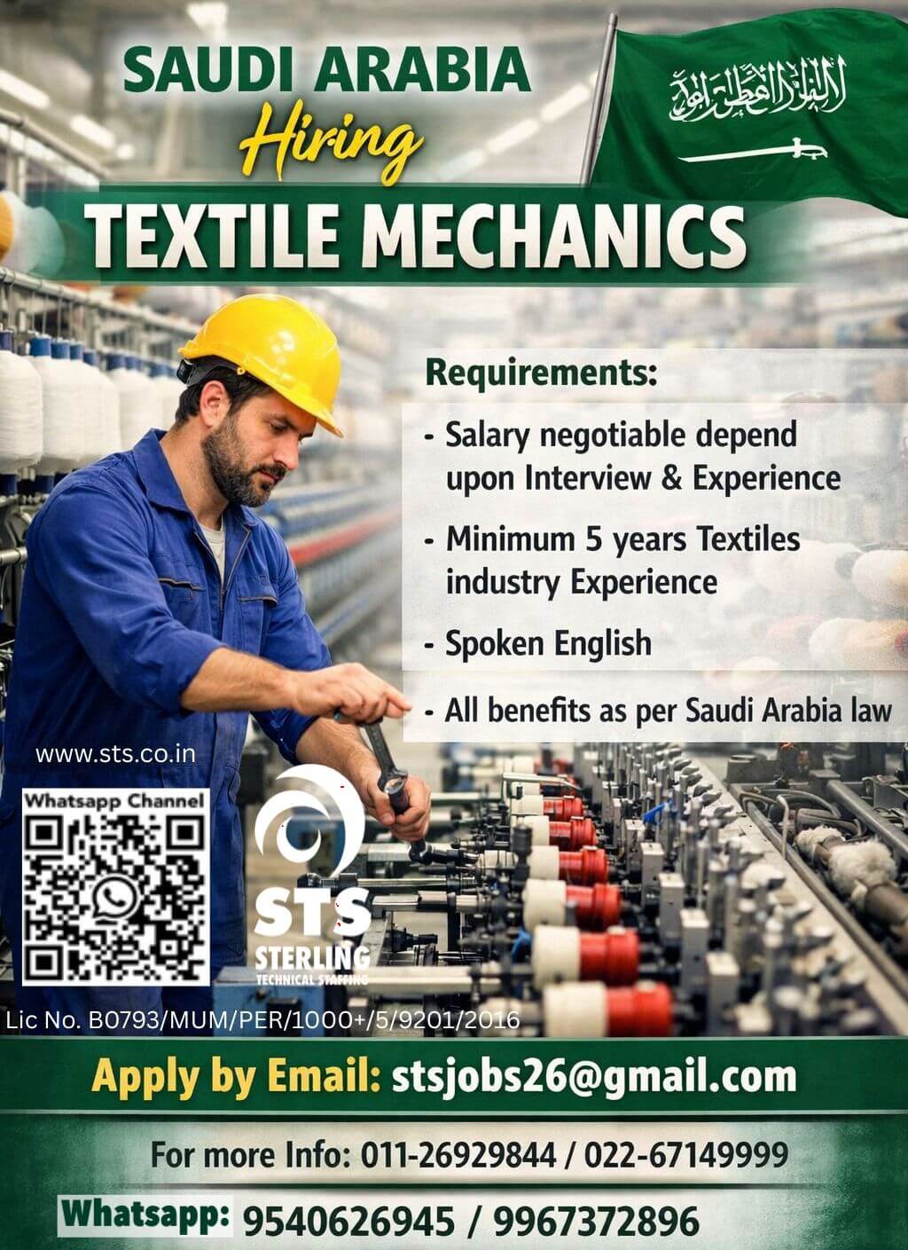 TEXTILE MECHANIC / EXTRUDER OPERATOR / PRESSURE VESSELS TECHNICIAN