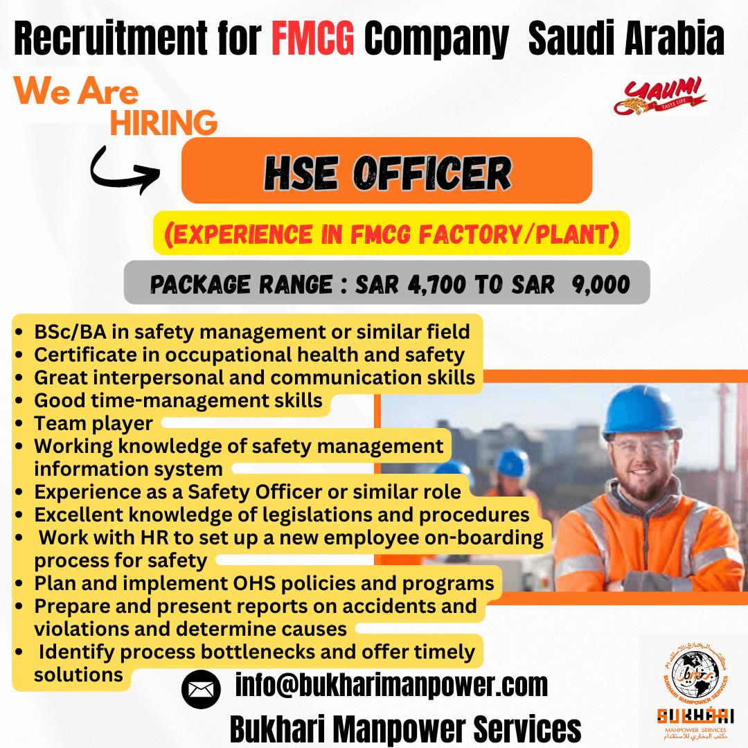 Recruitment for FMCG Company Saudi Arabia