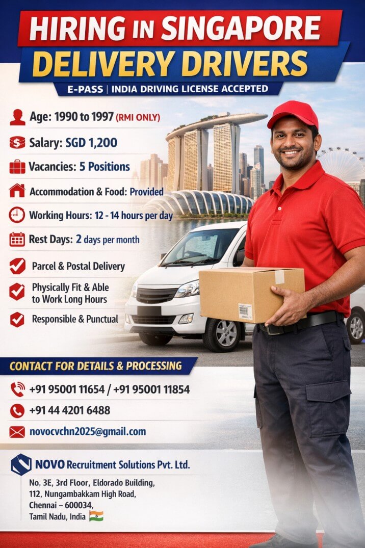 Delivery Driver (India Driving License Accepted) Vacancies: 5 Positions