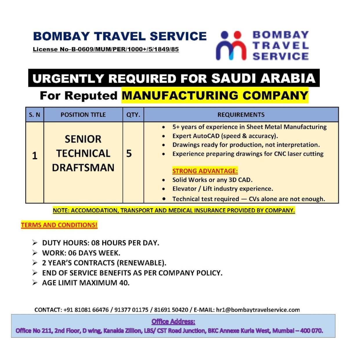 Urgently required for ksa reputed co.