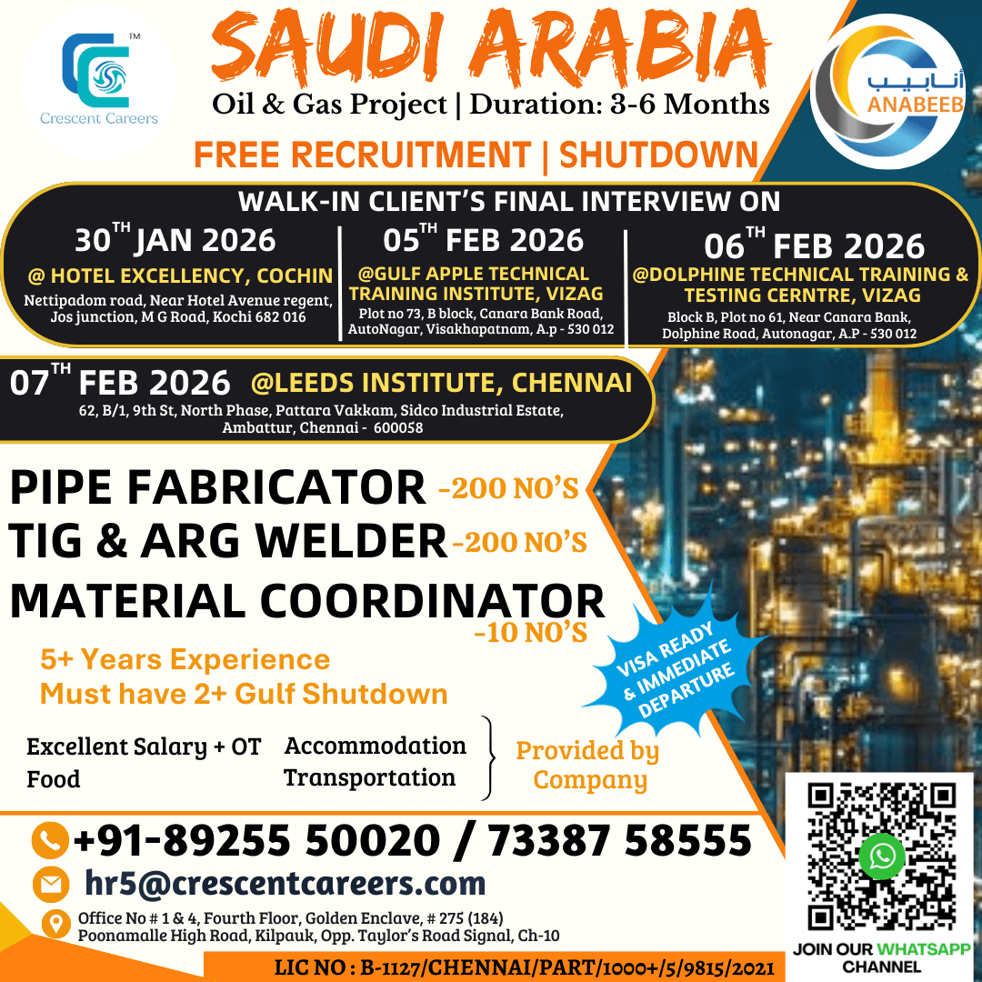 FREE RECRUITMENT - PIPE FABRICATOR / TIG & ARC WELDER FREE RECRUITMENT - PIPE FABRICATOR / TIG & ARC WELDER