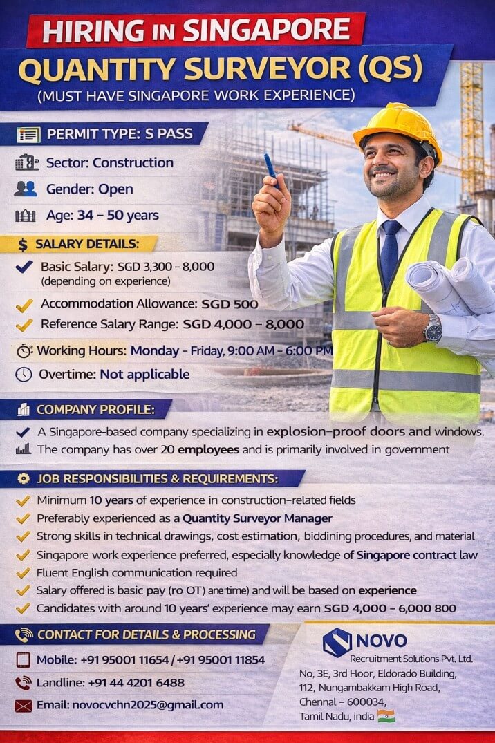 Quantity Surveyor (QS) (Must have Singapore work experience)